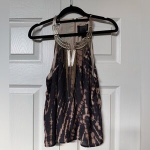 H&M Black and Tan Tie-Dye Halter Blouse